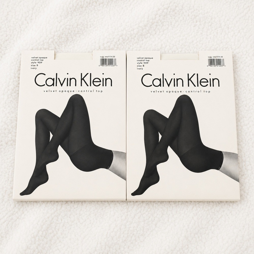 NWT Calvin Klein 2 Pair Opaque Control Top Pantyhose White Bridal Size B